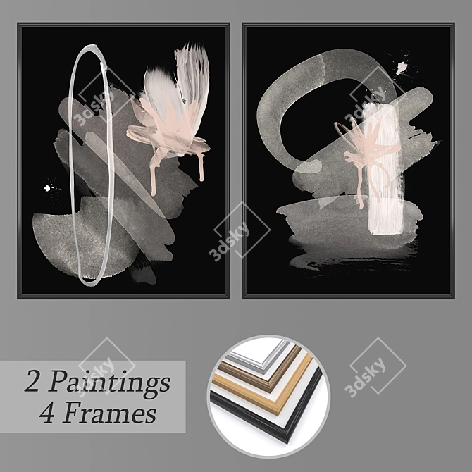 Elegant Wall Paintings Set 3D model image 1