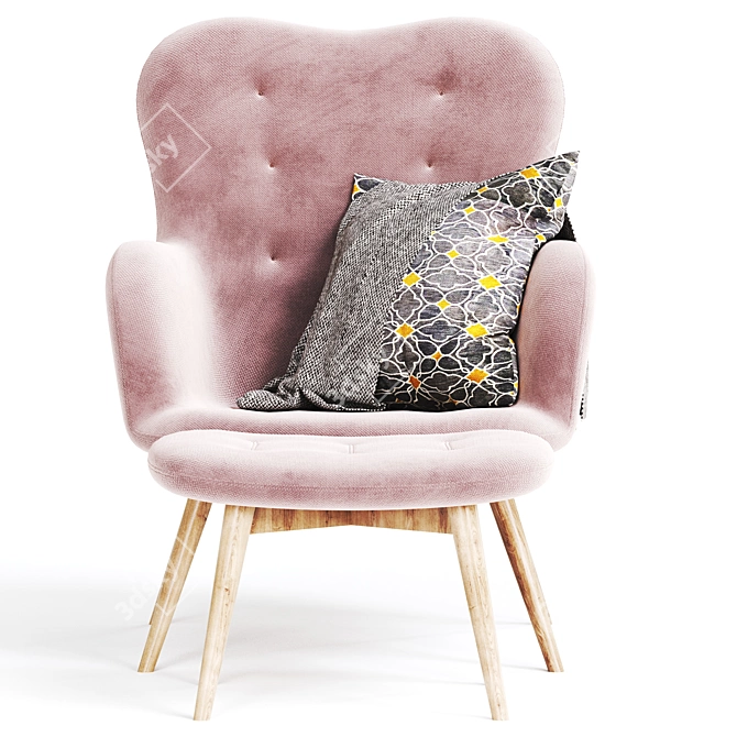 Contemporary Pink Tufted Armchair 3D model image 2