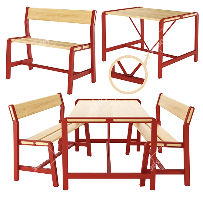 Ypperlig Kids Bench & Table Set 3D model image 1