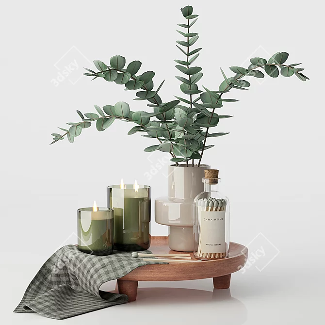 Elegant Decorative Set: Vase, Branches, Candle Holders 3D model image 3