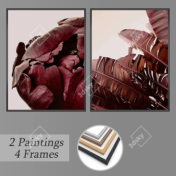 Abstract Art Set: 2 Paintings, 4 Frame Options 3D model image 1