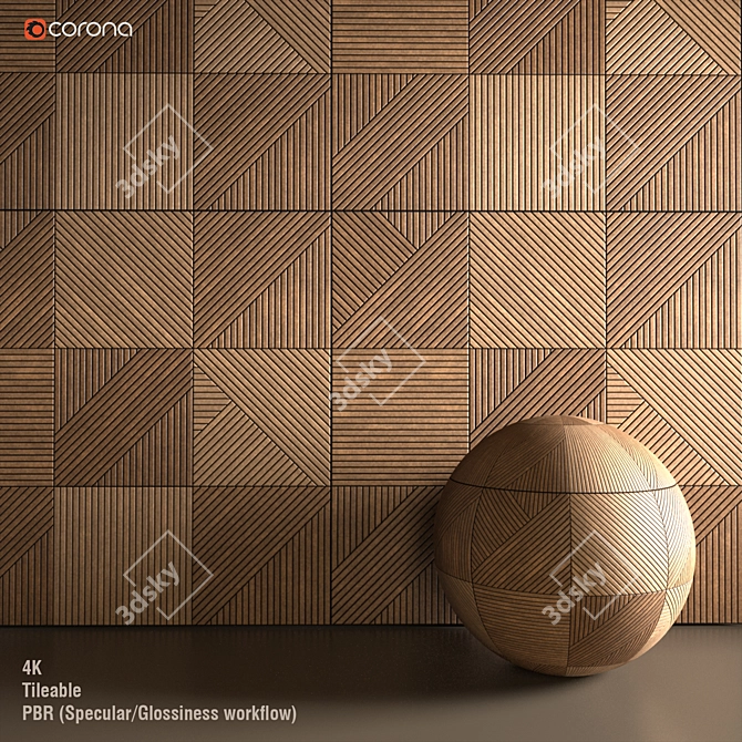 Rustic Wood Wall Panel 3D model image 1