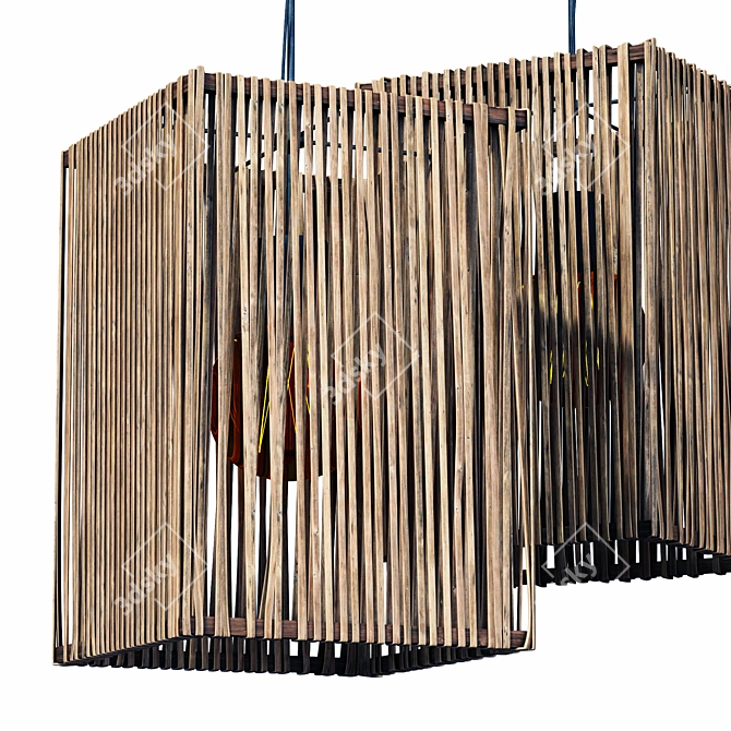 Rattan Wicker Box Lamp 3D model image 2