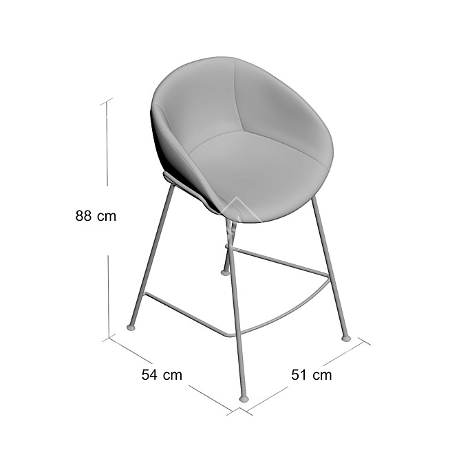 Sleek Semi-Bar Chair 3D model image 5