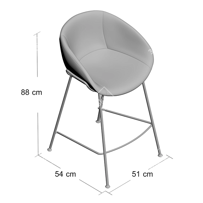 Sleek Semi-Bar Chair 3D model image 10