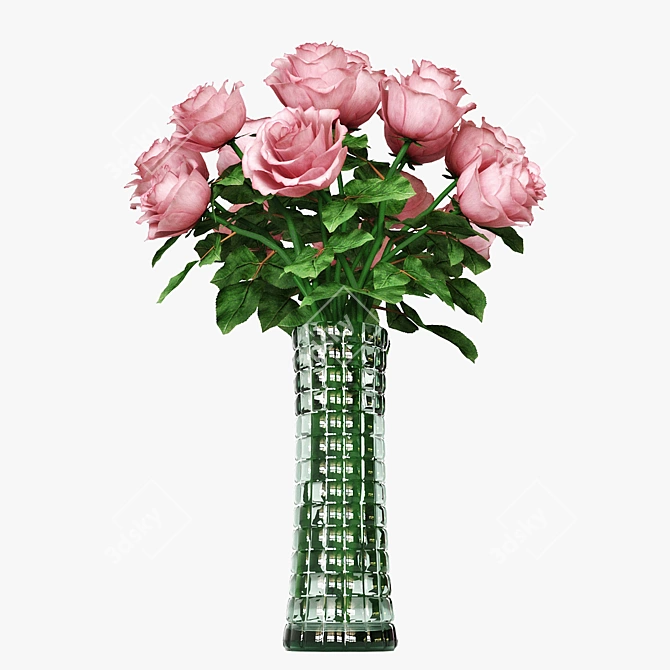 Elegant Vase with Roses 3D model image 2