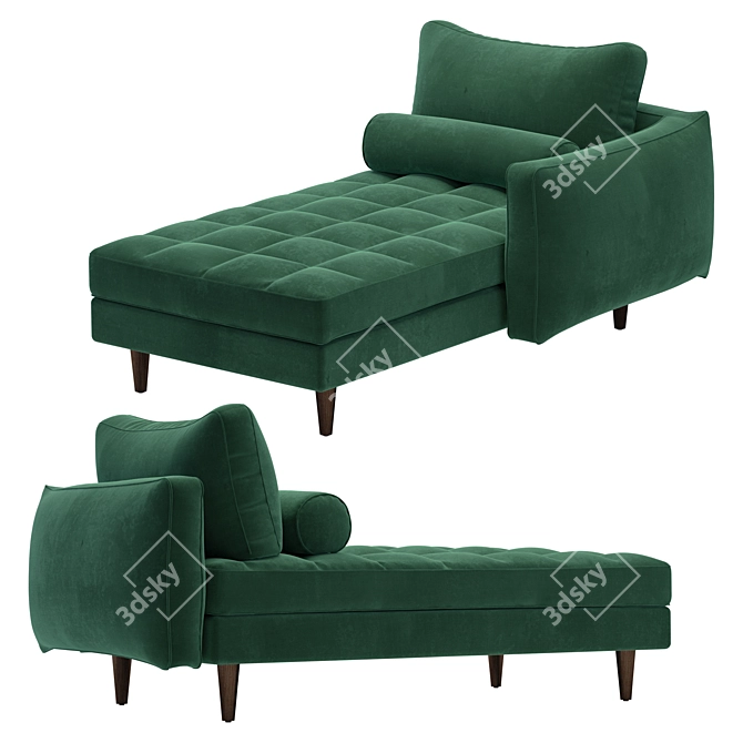 Luxurious Cotton Velvet Chaise: Scott 3D model image 2