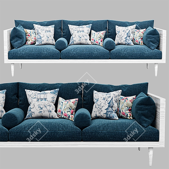 Modern Exposed Wood Sofa: 3-Seat Traditional Comfort 3D model image 1