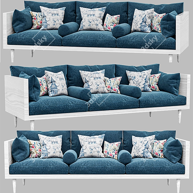 Modern Exposed Wood Sofa: 3-Seat Traditional Comfort 3D model image 2