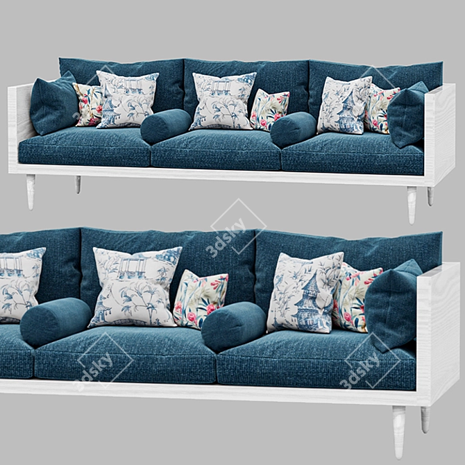 Modern Exposed Wood Sofa: 3-Seat Traditional Comfort 3D model image 3