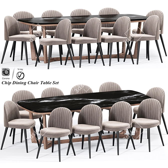  Stylish Chip Strip Dining Set 3D model image 1