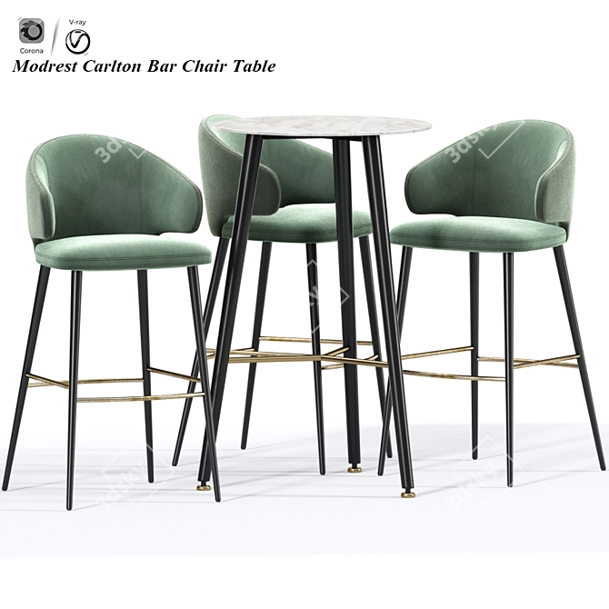 Modern Carlton Bar Stool Set 3D model image 1