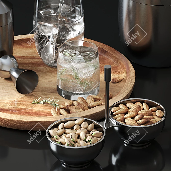 Elegant Nut and Beverage Composition 3D model image 4