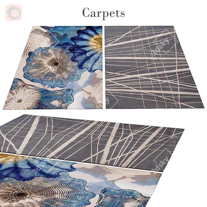 Elegant Floral Pattern Rug 3D model image 1