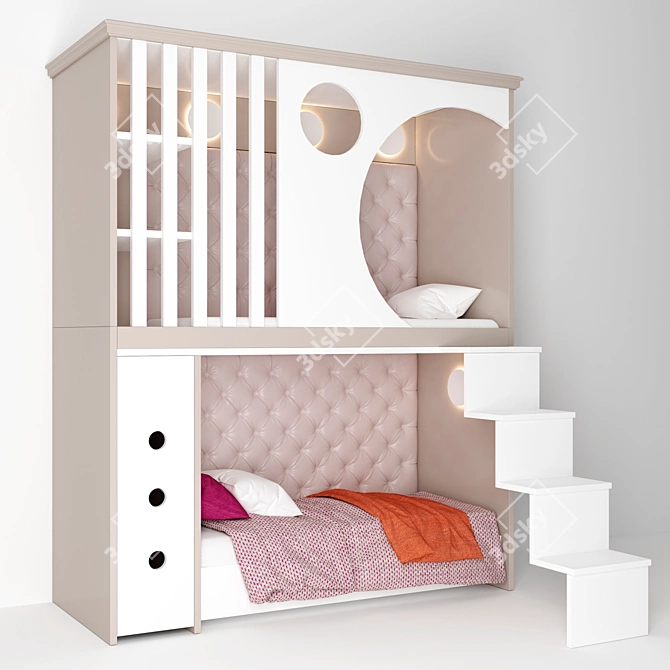 Custom-Made Bunk Bed, Stylish & Space-Saving 3D model image 1