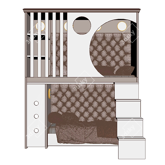 Custom-Made Bunk Bed, Stylish & Space-Saving 3D model image 3