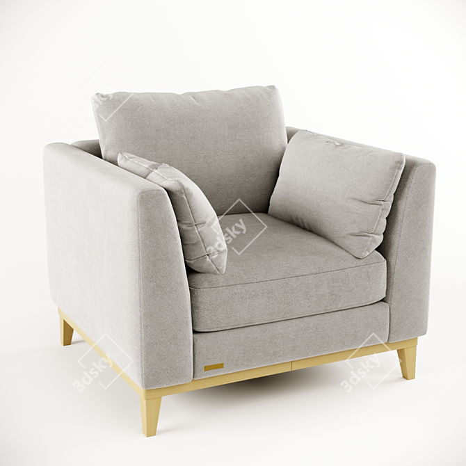 Elegant Wood and Fabric Armchair 3D model image 4