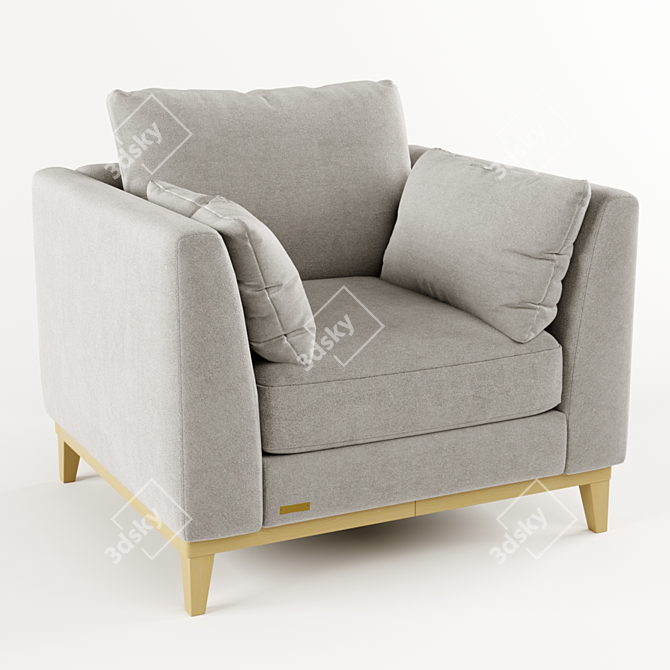 Elegant Wood and Fabric Armchair 3D model image 6