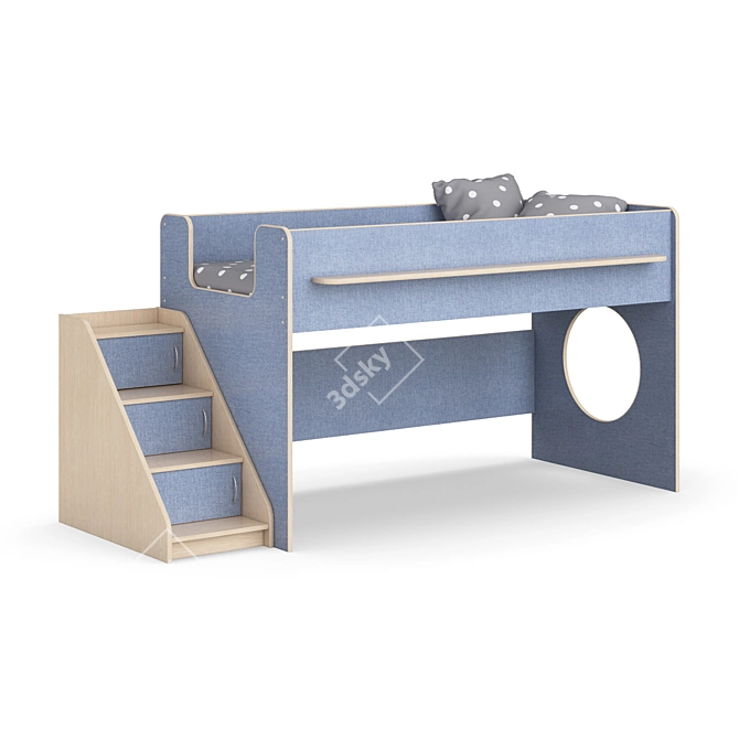 Modular Loft Bed with Corner Ladder 3D model image 1