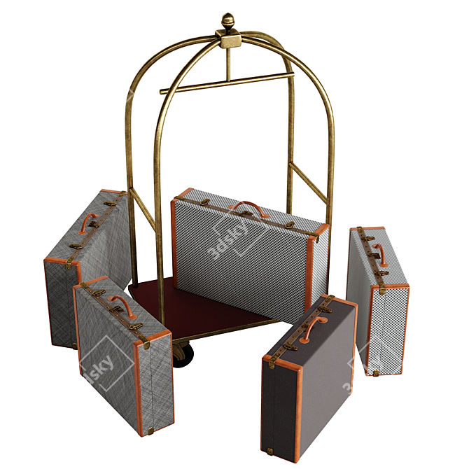 Portable Hotel Luggage Cart 3D model image 2