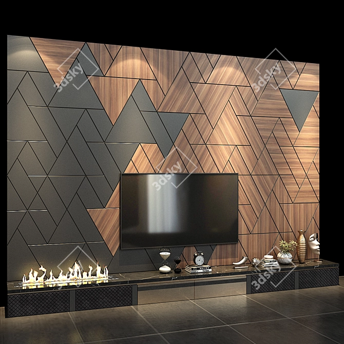 Sleek TV Wall Set 3D model image 3