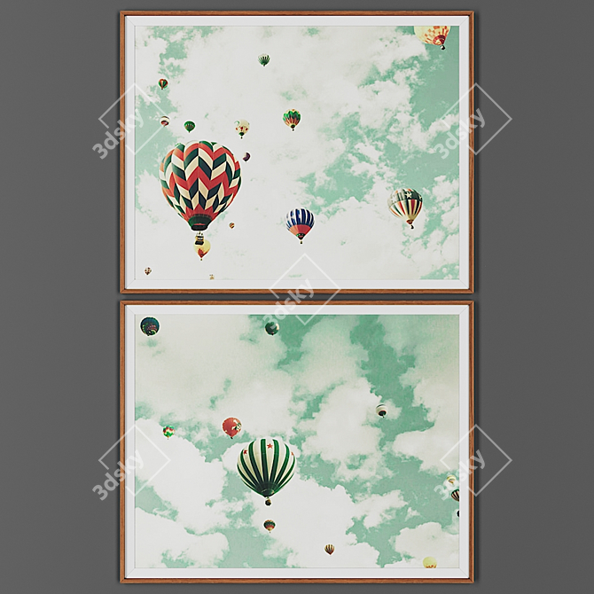 Wooden Frame Picture Set 3D model image 1