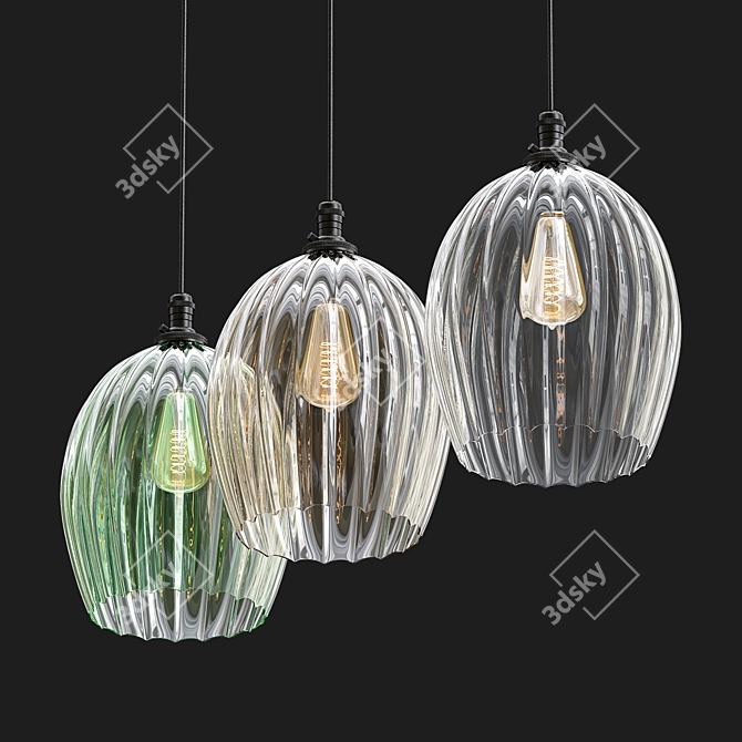 Sleek Ribbed Glass Pendant 3D model image 1