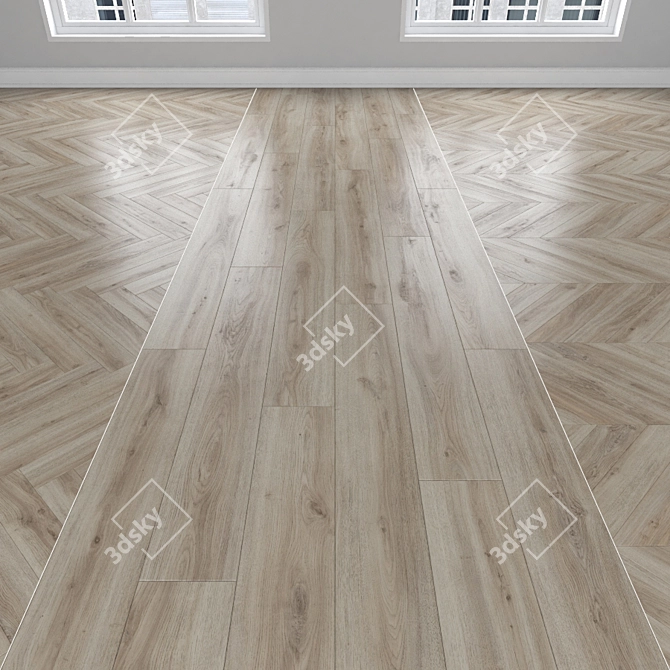 Oak Parquet Flooring: Herringbone, Linear & Chevron 3D model image 1