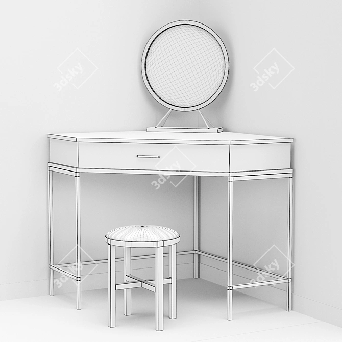 Modern Corner Dressing Table with Mirror and Stool 3D model image 4