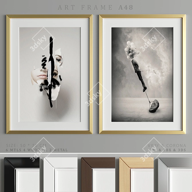 Modern Art Frame A48 - 6 Material Options 3D model image 1