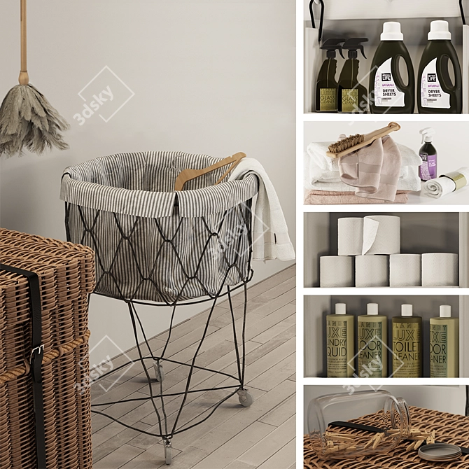 Elegant Laundry Decor Set 3D model image 3