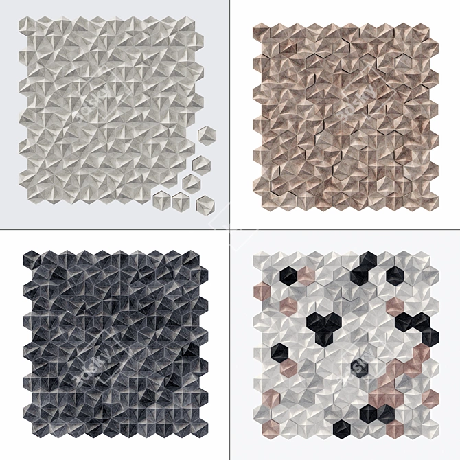 Hexagon Concrete Panel Set 3D model image 3