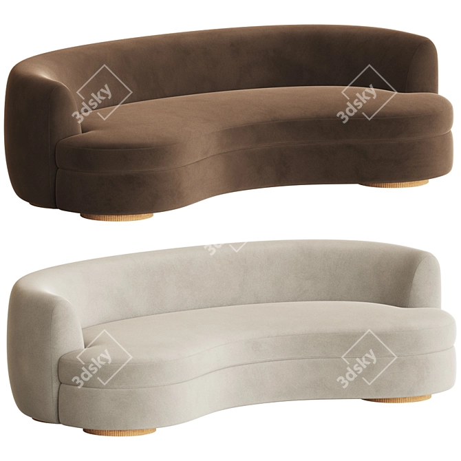 Sennen Curved Velvet Sofa: Elegant Seating Solution 3D model image 1