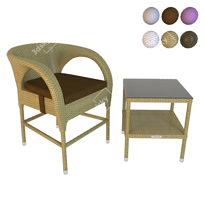 OM STULER Round Back Chair & Coffee Table Set 3D model image 2