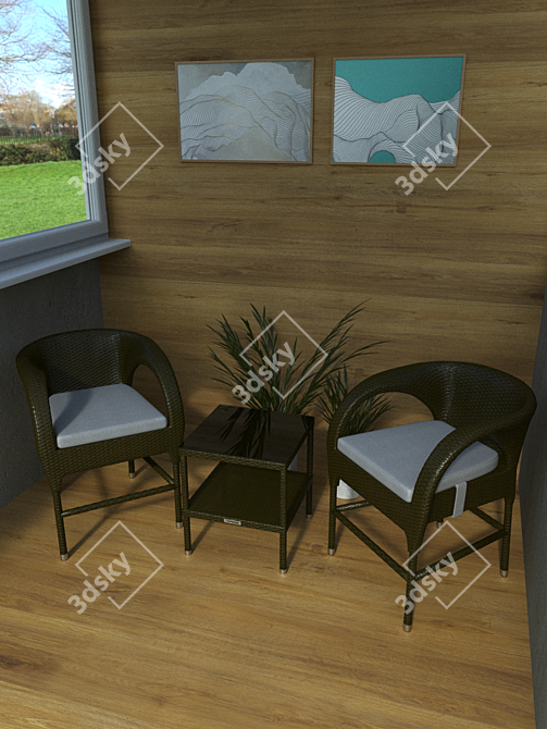 OM STULER Round Back Chair & Coffee Table Set 3D model image 10