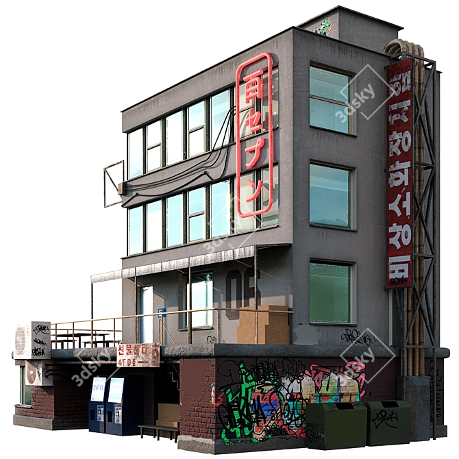 Low Poly 4-Story Building Kit 3D model image 1