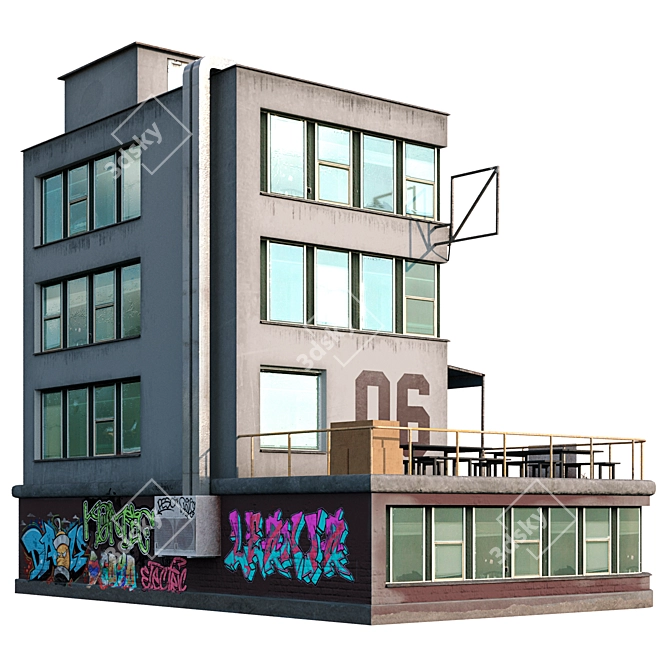 Low Poly 4-Story Building Kit 3D model image 2