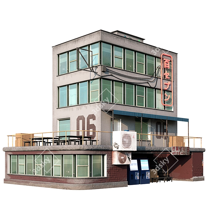 Low Poly 4-Story Building Kit 3D model image 3