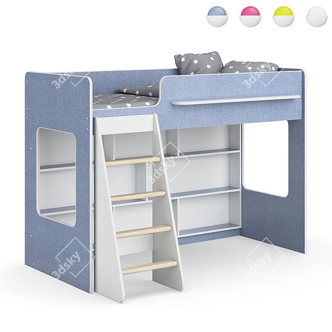 Modular Loft Bed Set in White 3D model image 6