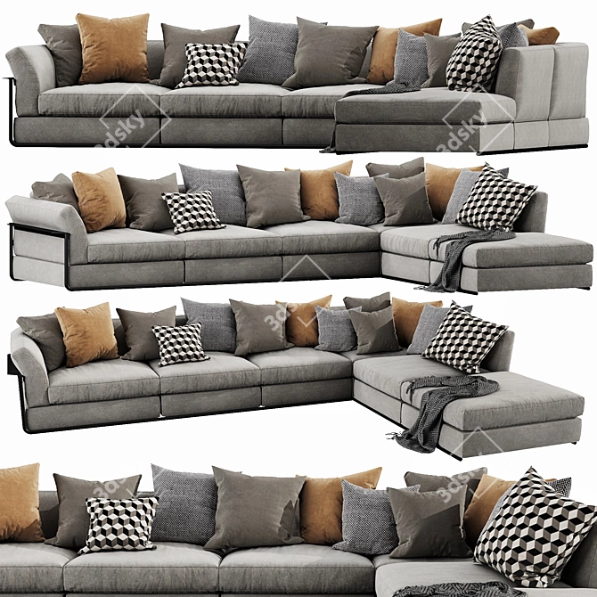 Sleek Flexform Zeno Sectional: Modern Design for Ultimate Comfort 3D model image 2