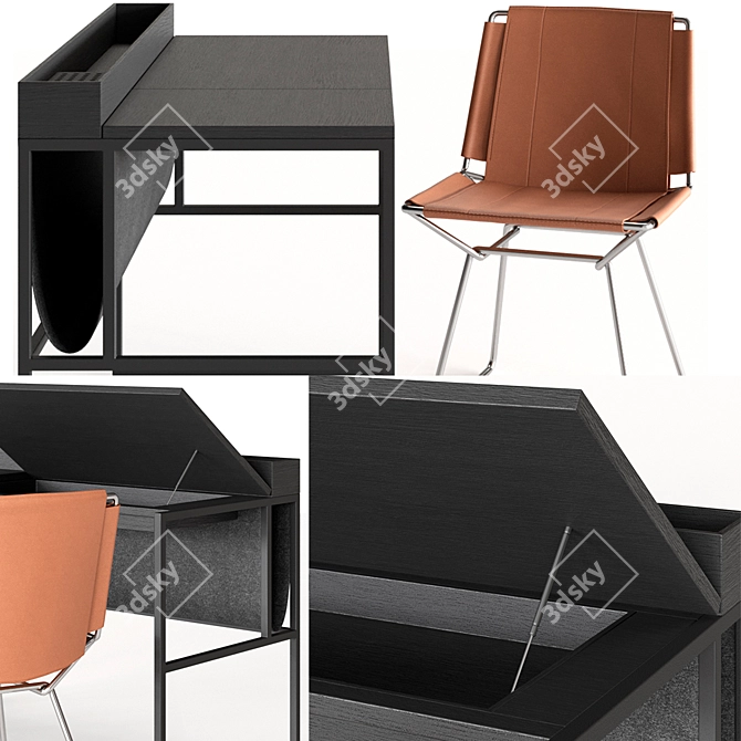 Modern Italian Neil Leather Chair with Venti Home Table 3D model image 4