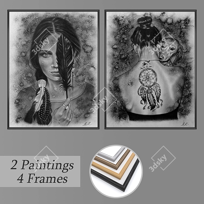 Wall Art Set 3216: 2 Paintings, 4 Frame Options 3D model image 1