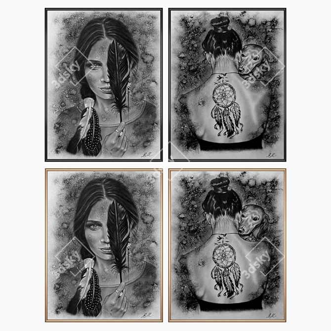 Wall Art Set 3216: 2 Paintings, 4 Frame Options 3D model image 2