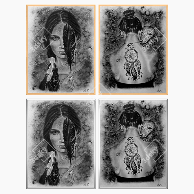 Wall Art Set 3216: 2 Paintings, 4 Frame Options 3D model image 3