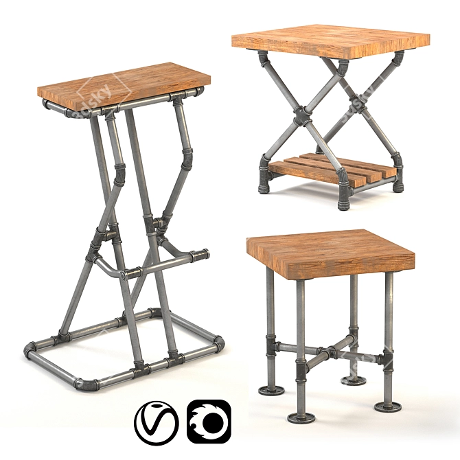 Industrial Pipe Stool: Modern Steampunk Chic 3D model image 1