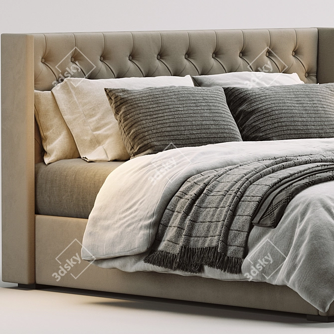 Luxury Diamond Tufted Fabric Bed 3D model image 3