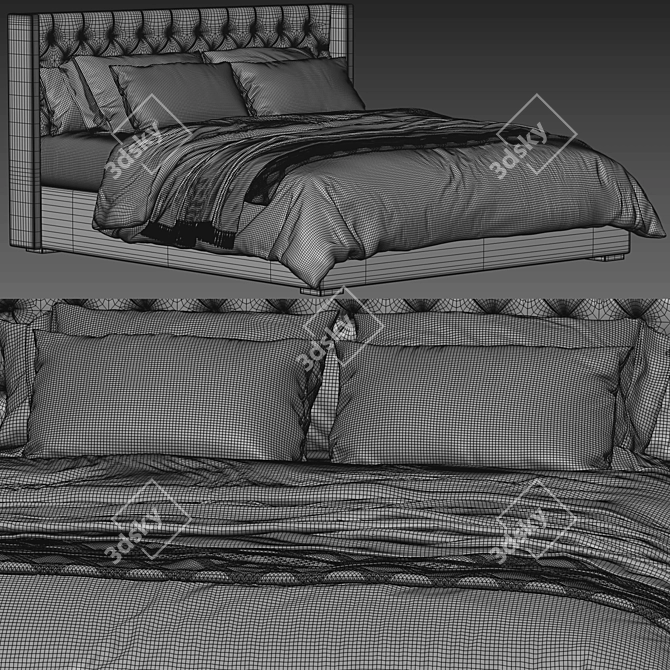 Luxury Diamond Tufted Fabric Bed 3D model image 5