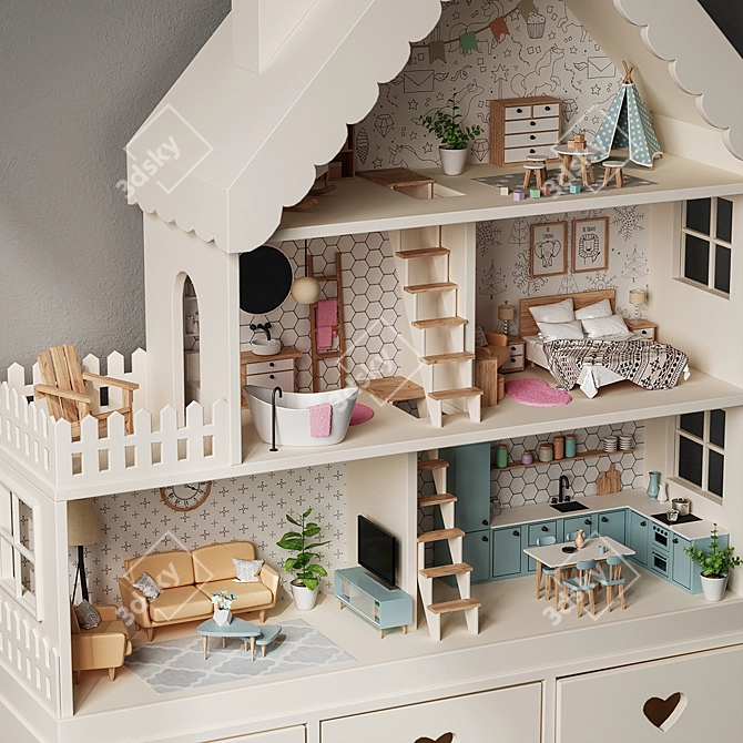 Dreamy Dollhouse with Dresser - 150/110/34 cm 3D model image 3
