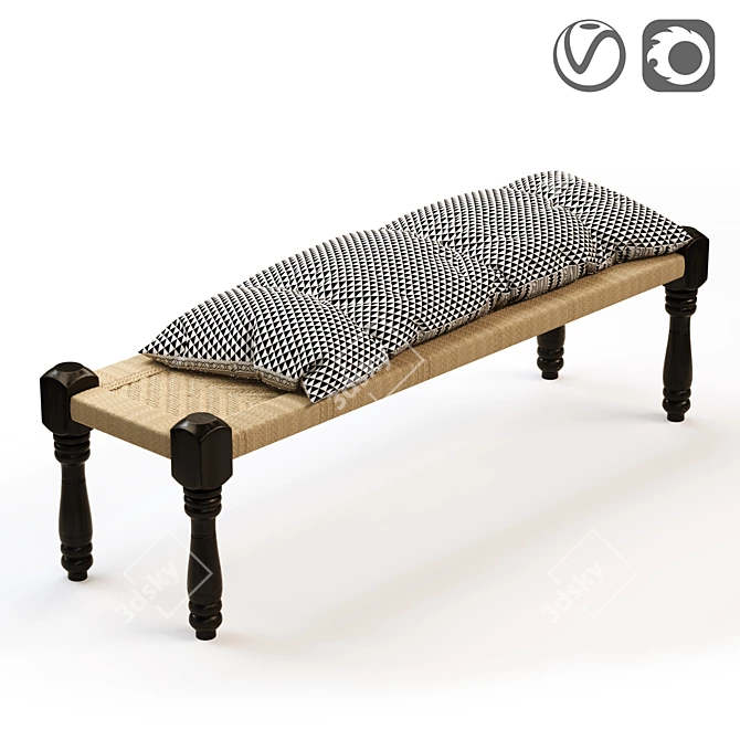 Indian Style Bench: Adas - The Perfect Blend of Wood and Rope 3D model image 1