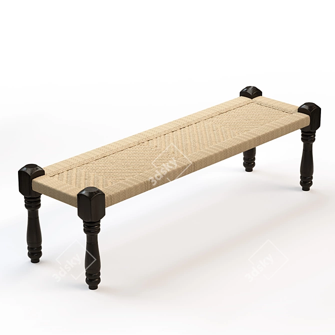 Indian Style Bench: Adas - The Perfect Blend of Wood and Rope 3D model image 4